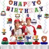 44 Pcs Baseball Party Decorations Happy Birthday Banner Sports Theme Hanging Swirls and Honeycomb Centerpieces Baseball Birthday and Gameday Celebration Decors for Kids Boys Baby Shower Party Supplies