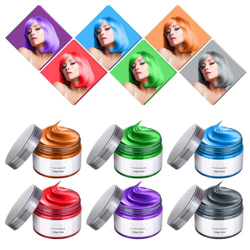 6 Colors Hair Color Dye, Temporary Hair Color Wax, Natural Washable Hair Dye Temp Hair Color Hair Styling Clay Gifts for Girls Women Men Kids Party Cosplay Halloween Children's Day