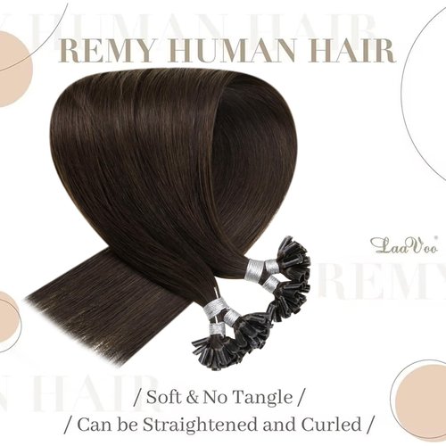 LaaVoo U Tip Hair Extensions Real Human Hair Brown U Tips Hair Extensions Medium Brown Remy Hair Extensions Utips Hot Fusion Straight Pre Bonded Extensions 50g 50s 16 Inch