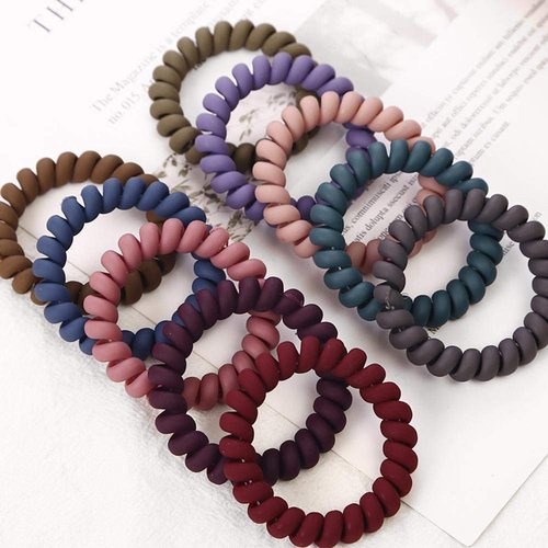 Spiral Hair Ties Set - 10 Piece Medium Coil Elastics for Thick Hair, Multicolor No-Crease Telephone Cord Plastic Ties for Women and Girls (Matte Color)