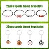 PEUTIER 40pcs Sports Party Favors, 20pcs Sports Keychains & 20pcs Sports Bracelets with Football Basketball Rugby Baseball Sport Theme Thank You for Coming Gifts for Sports Party Supplies