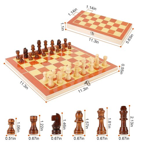 Folding Board Game Set Portable Travel Wooden Chess Set，Foldable Wooden Chess Set Board for Travel,Handmade Portable Chess Board Game