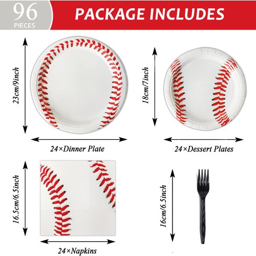 gisgfim 96 Pcs Baseball Party Supplies Bundle Paper Plates Napkins Baseballs Party Birthday Decorations Favors For Girls Serves 24