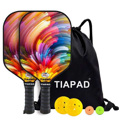 TIAPAD Pickleball Paddles Set of 2, USAPA Approved Pickleball Rackets Set, Grip Tapes, Pickle Balls, Portable Pickleball Bag, Fiberglass Lightweight Pickle Ball Paddle for Adults