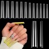 3XL NO C Curve Coffin Nail Tips for Acrylic Nails Professional, 504PCS Clear Extra Long Tapered Square Nail Tips, 12 Sizes Straight Press On Gel Nail Tips for Nail Salons Home DIY