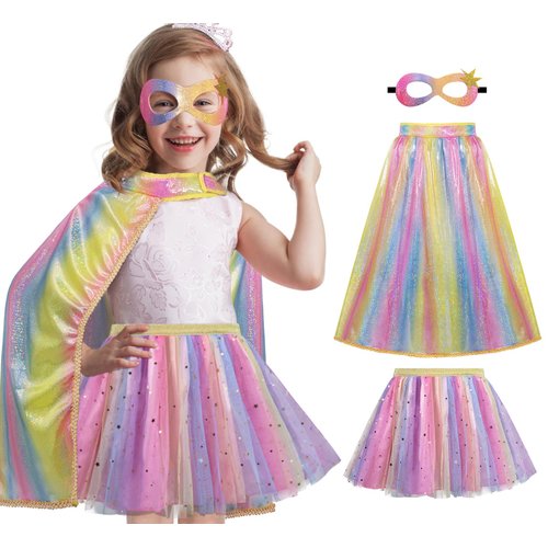 iROLEWIN Kids-Superhero-Cape and Mask TuTu for Girls Super Hero Costume as Toddler Dress-Up Clothes School Play Party Gifts