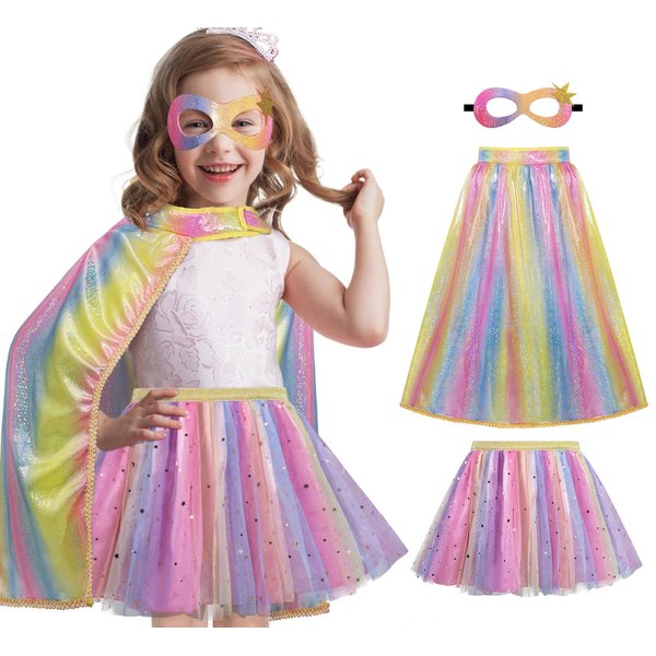 iROLEWIN Kids-Superhero-Cape and Mask TuTu for Girls Super Hero Costume as Toddler Dress-Up Clothes School Play Party Gifts
