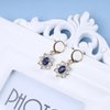 Sttiafay Vintage Crystal Flower Earrings Sapphire Drop Earrings Blue Oval Gem Earrings Gold Rhinestone Huggie Hoop Earrings Jewelry for Women