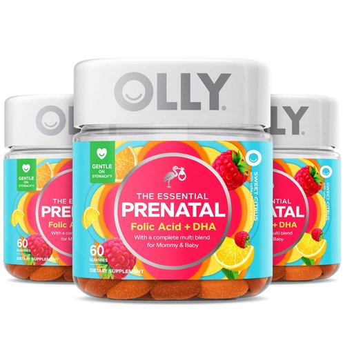 Olly Prenatal Multivitamin Gummy, Folic Acid, Vitamin D, Omega DHA, Chewable Supplement, 60 Gummi...