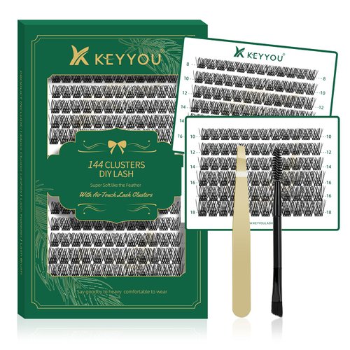 Lash Clusters 144pcs Eyelash Clusters D Curl 8-18MIX Individual Lashes KEYYOU Air Touch Cluster Lashes Super Lightweight Soft Wispy Comfortable Easy DIY at Home(Air02-D-8-18MIX)