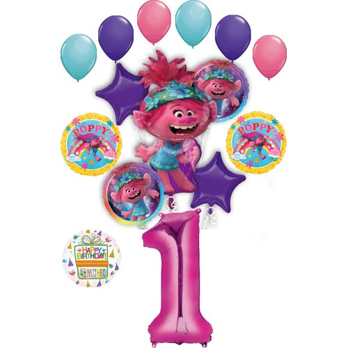 Poppy World Tour 1st Birthday Party Supplies Trolls 15pc Balloon Bouquet Decorations