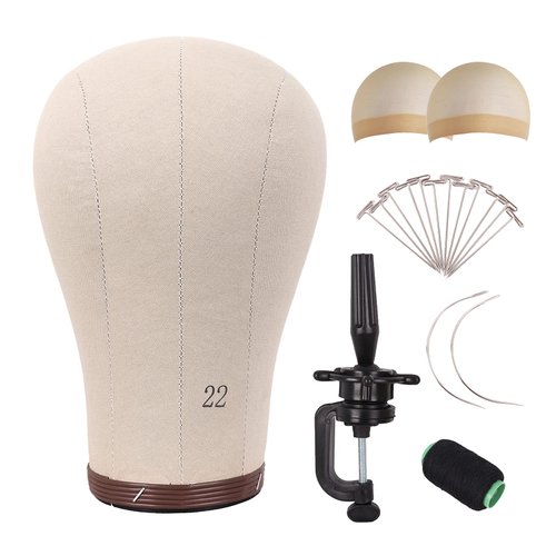 MapofBeauty Wig Head Cork Canvas Block Head for Making Wigs Mannequin Head With Stand Head Pins (22 inch, Brown/Beige)