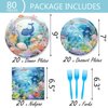 100 Pcs Ocean Under The Sea Party Dinnerware Ocean Paper Plates Napkins Forks Cups Dinnerware for Underwater World Sea Life Theme Baby Shower 1st 2nd 3rd 4th Birthday Party Decorations Supplies