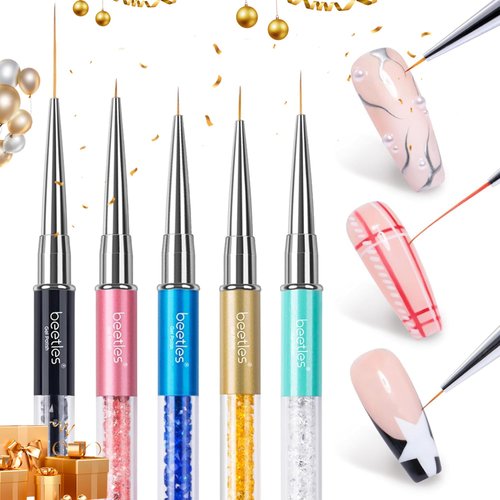 Beetles Gel Polish Nail Art Liner Brushes 5Pcs Painting Art Design Pen Set Diamond Application Rhinestone Handle Dotting Drawing Sizes 5 7 9 11 20mm Nail Art Design Gift for Women