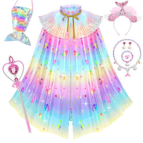 Hapgo Mermaid Toys Princess Dress up Clothes for Girls 4-6, Mermaid Cape for Girls, Princess Cost...