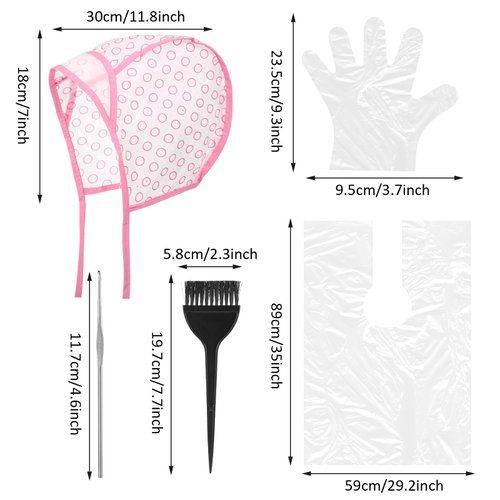 15PCS Hair Highlighting Kit Includes Highlight Caps for Hair, Hair Highlighting Crochet Hooks, Dye Brushes, Gloves,Hair Dye Shawl,for Salon Hair Dyeing Hairdressing(Pink)