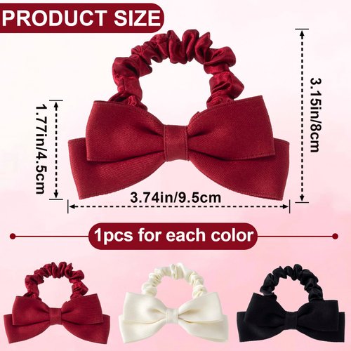CustomyLife 3pcs Silk Bow Scrunchies Black Red White Bowknot Hair Ties Ropes Elastic Bands Ponytail Holder Wedding Bachelorette Party Halloween Christmas Accessories for Thick Long Hair Women Teen