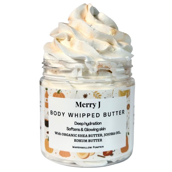 MerryJskin Body Whipped Butter Marshmallow Pumpkin, creamy, vanilla, glitter, moisturizes dry skin, gift for her, shea butter, Birthday gift, shower gift for a party, holiday gift