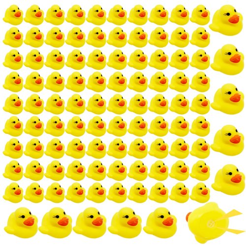 Rubber Ducks 100pcs, Mini Squeak Ducks Float for Baby Shower, Bath Time Fun, Car Ducking, Kids Birthday Party Favors, Game Gifts(1.57 x 1.57 x 1.2Inch, Yellow)