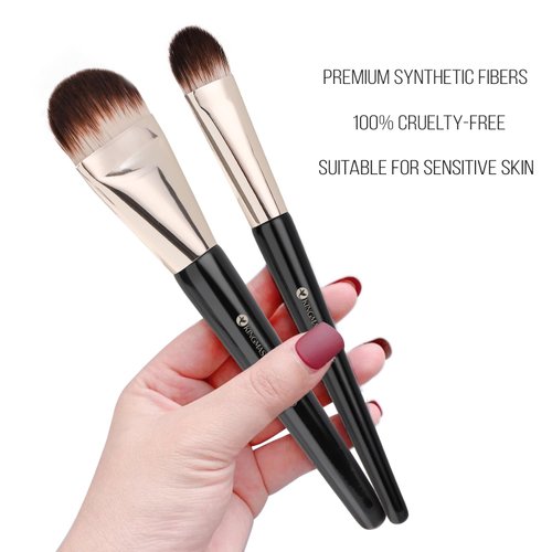 KINGMAS 2Pcs Foundation Makeup Brush, Premium Under Eye Nose Contour Brush, Flat Tongue-Shape Concealer Makeup Brush for Liquid Cream Foundation Powder Buffing Blending