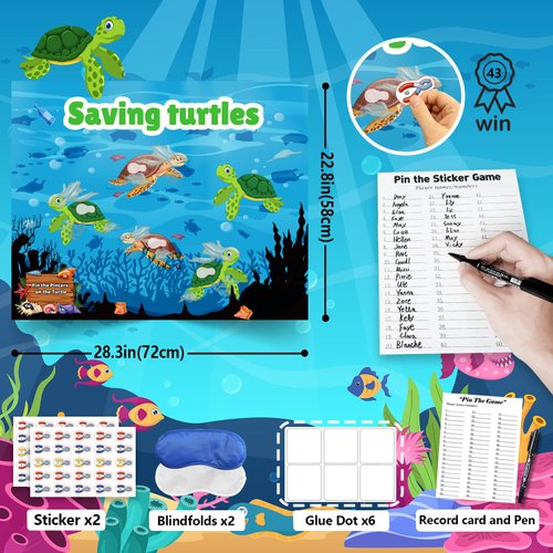 Pin The Pincers on The Turtle Game Ocean Birthday Party Supplies Decorations for Kids, Pin The Tail Game Under The Sea Birthday Party Supplies Classroom Activities Educational Games for Kids