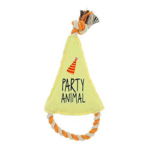 Pavilion - Party Animal - 11" Birthday Hat Puppy Dog Toy with Rope Handle K-9 Furry Companion Present