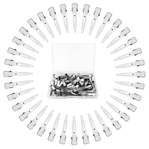 Tenalleys 50 Pcs Metal Duck Bill Hair Clips, Silver Single Prong Hair Clips for Women Styling, Hair Coloring, Bows DIY, Hair Extensions, Salon, 1.77Inch