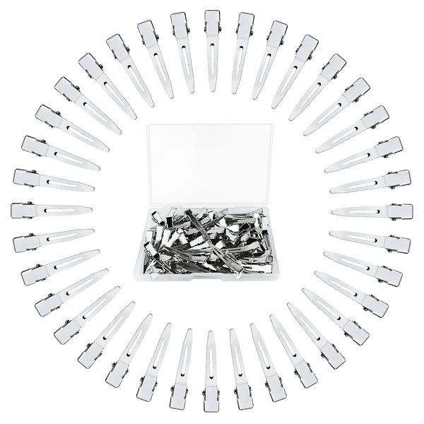 Tenalleys 50 Pcs Metal Duck Bill Hair Clips, Silver Single Prong Hair Clips for Women Styling, Hair Coloring, Bows DIY, Hair Extensions, Salon, 1.77Inch