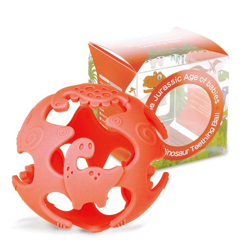 Baby Teething Toys for 3+ Months, Dinosaur Teethers for Babies, Safe Baby Teether Ball, Baby Teething Pacifier, Soft and Durable Teething Balls, (Red)