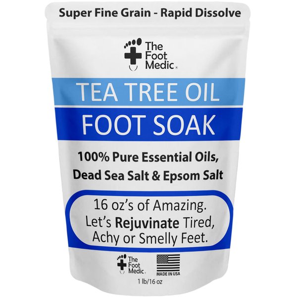 Tea Tree Oil Foot Soak with Epsom Salt: For Itchy Feet, Pedicure Foot Spa, Smelly Odor, Foot Therapy, Soften Calluses, Foot Health Care 16 oz