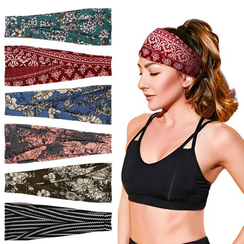 Hishexin 6 Pack Headbands for Women, Fashion Wide Workout Yoga Headbands Non Slip, Head Bands for Women's Hair Sweat Bands Hair Accessories (Multicolor-1)