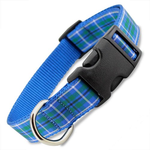 Plaid Dog Collar, Blue Douglas Tartan, Medium Dogs 22-35 lbs (Collar: 3/4" Wide, 10" - 16" Long)