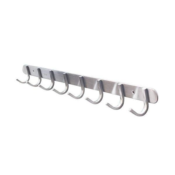 Coat Hook Rack with 8 Square Hooks - Premium Modern Wall Mounted - Ultra durable with solid steel construction, Brushed stainless steel finish, Super easy installation, Rust and water proof