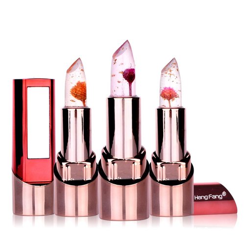 LAMUSELAND 3Pcs Flower Crystal Jelly Magic Temperature-Change Color Lipstick Moisturizing Lipstick Long Lasting Nutritious Lip Balm