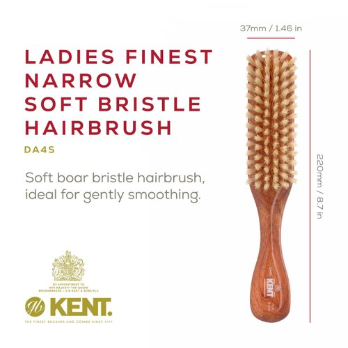 Kent DA4S Finest Women's Danta Wood, Soft White Bristle, Narrow Grooming Hair Brush - Fine or Thinning Hair, Promotes Shine / Stimulates Scalp