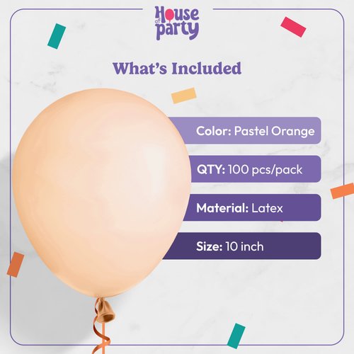 HOUSE OF PARTY 100 Pcs Pastel Orange Balloons - 10 Inch Matte Light Orange Balloons for Graduation, Birthday, Wedding & Easter Party Decorations | Kids Party Balloons