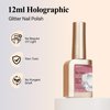 Bevimee Glitter Shimmer Nail Polish, 12ML Quick Dry Brown Red Nail Polish Iridescent Glitter Holographic Nail Polish Reflective Nail Lacquer Natural Nail Art for Beginner-1PC