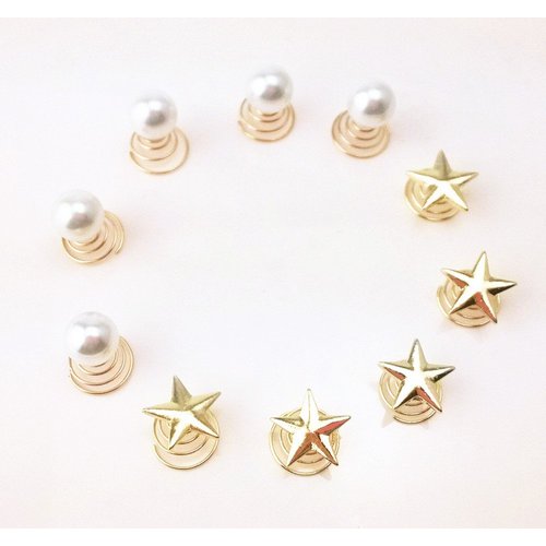 yueton 5 Pairs Twinkling Star and White Faux Pearl Hair Twists Golden Hair Spins Clip, Barrettes ...
