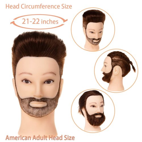 Stancia Male Mannequin Head,Training Head with 100% Human Hair,14” Barber Mannequin Head, Hairdresser Manikin Head, Training Doll Head for Hair Styling and Practice(with Beard,Dark Brown)