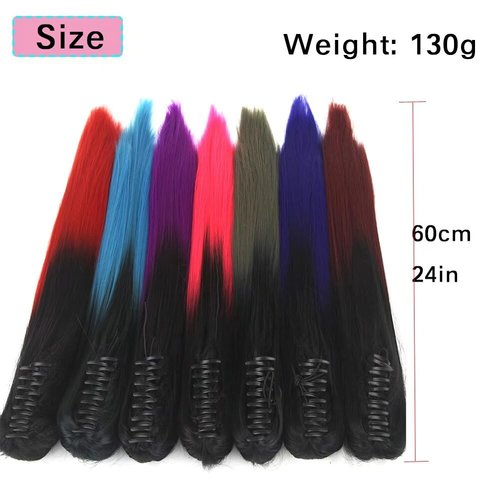 iLUU Ombre Synthetic Hair Ponytail Extensions Natural Black to Pink Color Two Tone Claw in Ponytail Hair Extensions Long Straight Hairpiece 24" 130G/Set Pony Tail 1BTPink