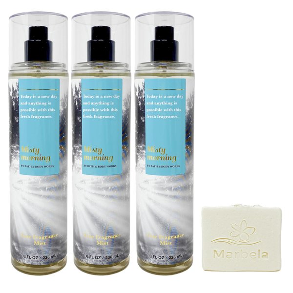 Bath & Body Works Misty Morning - 3 pack - Fine Fragrance Mist With a Natural Oats Sample Soap.