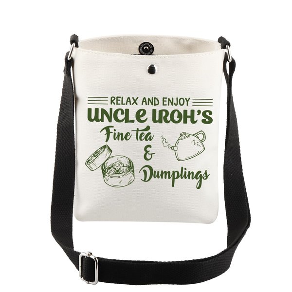 CMNIM Uncle Iroh Merchandise Relax and Enjoy Uncle Iroh’s Fine Tea & Dumplings Crossbody Bag Iroh Tea Gift Anime Fan Gifts (Iroh Crossbody Bag)