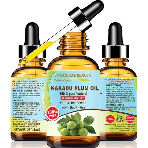 Botanical Beauty Australian KAKADU PLUM OIL 100% Pure Natural Virgin Unrefined Cold-pressed carrier oil 0.5 Fl oz 15 ml For Face, Skin, Body, Hair, Lip, Nails