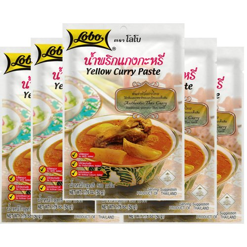 Lobo Thai Yellow Curry Paste - No MSG, No Preservatives, No Artificial Colors (Pack of 5)