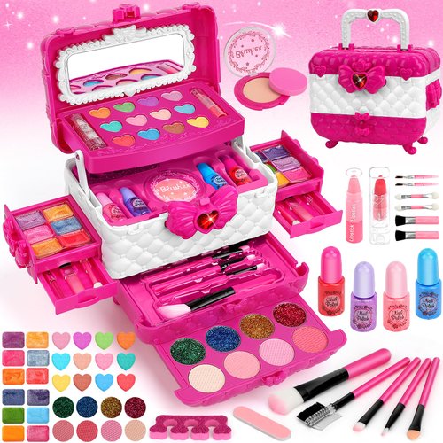 Kids Makeup Sets for Girls, Washable Kids Makeup Kit Girl Toys, Real Girls Makeup Kit Princess Pretend Play Cosmetic Set, Birthday Gifts Christmas Toys for Girls 3 4 5 6 7 8 9 Year Old