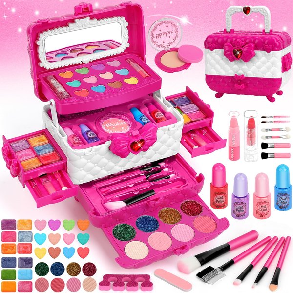 Kids Makeup Sets for Girls, Washable Kids Makeup Kit Girl Toys, Real Girls Makeup Kit Princess Pretend Play Cosmetic Set, Birthday Gifts Christmas Toys for Girls 3 4 5 6 7 8 9 Year Old