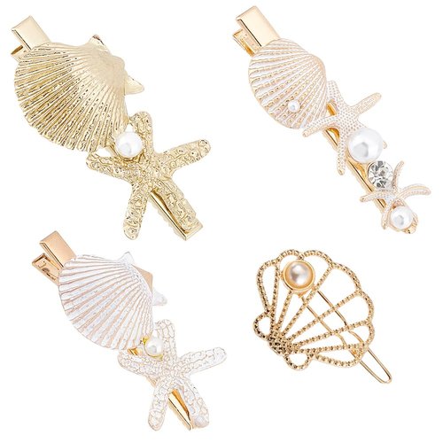 PH PandaHall 4 Styles Starfish Shell Hair Clip Beach Alligator Hair Clips Starfish Barrettes Dain...