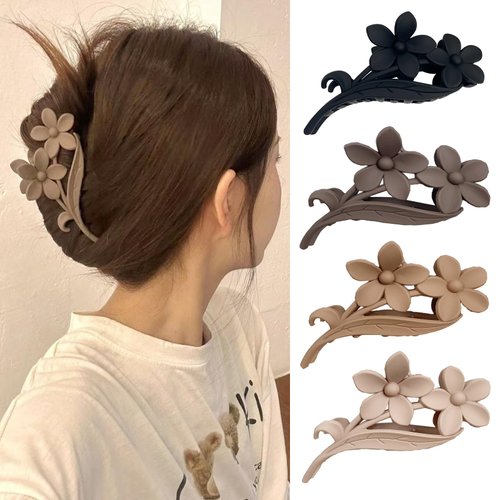 4PCS Flower Clips for Hair Matte Medium Hair Clips for Women Hair Claw Clips for Thin Hair Hold Long Thin Floral Hair Clip for Self-Hair Cute Hair Claw Clip Accessories