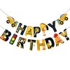 Construction Happy Birthday Banner, Cartoon Cute Construction Dump Truck Garland, Kids Vehicle Car Themed Birthday Decorations, Fun Wall Hanging Letter Bunting Party Supplies for Boys Adults