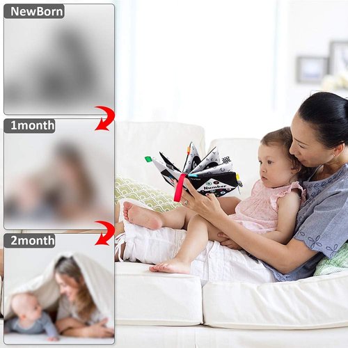 teytoy Baby Soft Cloth Book Set 6 PCS, Black and White High Contrast Baby Activity Crinkle Books for 0 3 6 9 12 Months Newborn Infants Babies Boys and Girls Early Educational Learning Toys